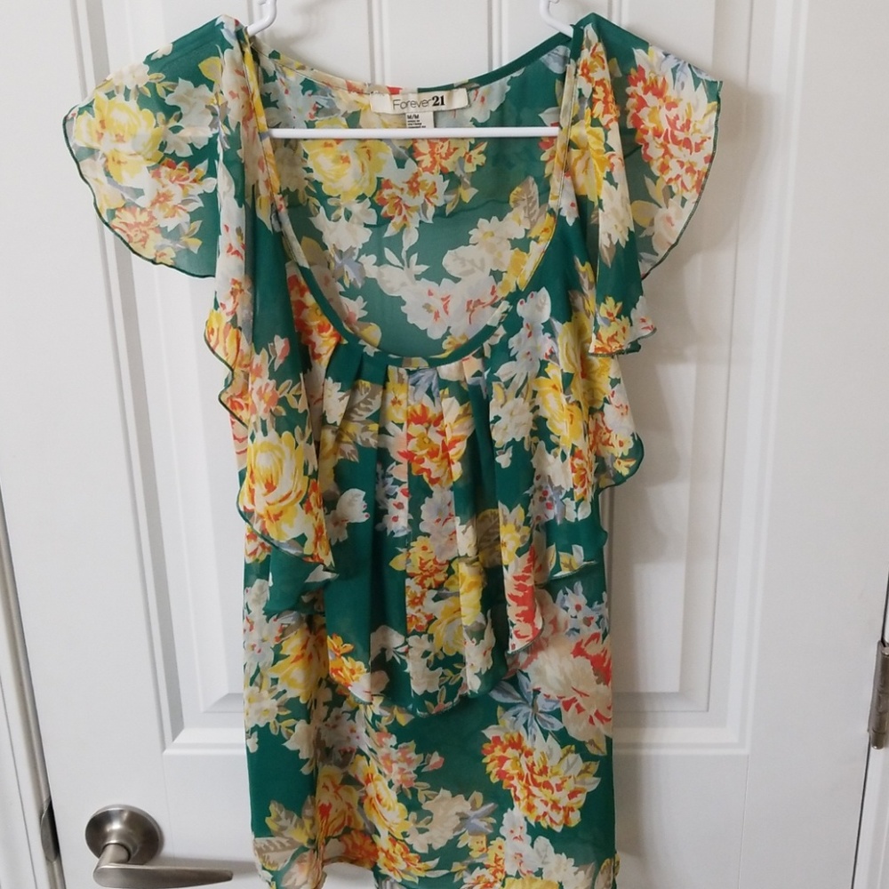 Flowy green floral top